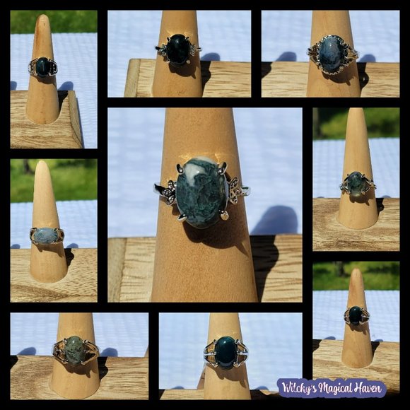 Moss Agate Gemstone Rings - Picture 1 of 10